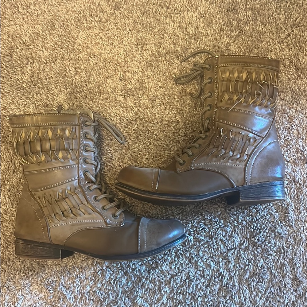 BAMBOO Brown Lace-Up Boots